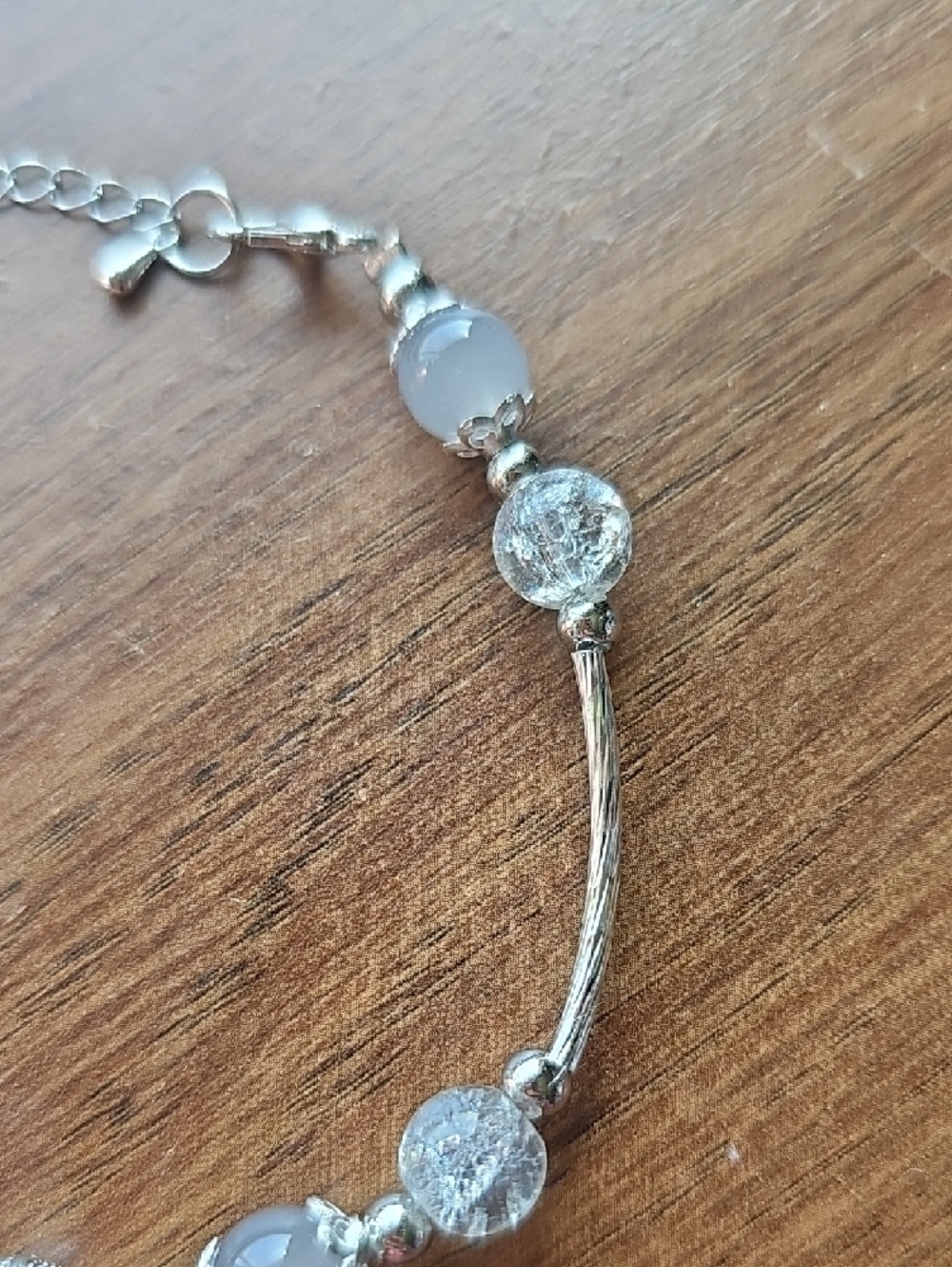New Silver Tone Rhinestone Moon & Star Charms Beaded Bracelet - Picture 4 of 4